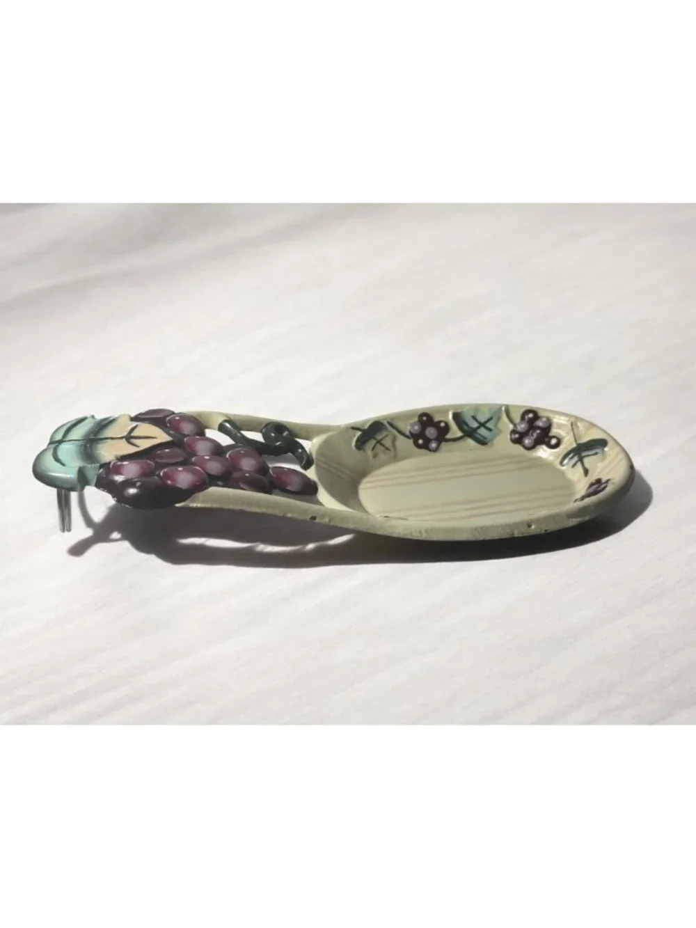 Hand-Painted Grapevine Cast Iron Spoon Rest With Floral Accents